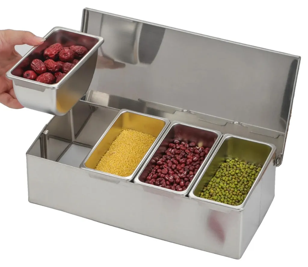 Boîte inox alimentaire 304 lavable au lave-vaisselle avec 4 sections