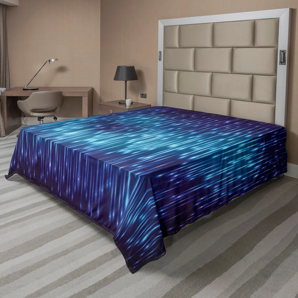 ABAKUHAUS Drap plat Abstrait Pluie Cosmique Bleu Noir 244 x 205 cm