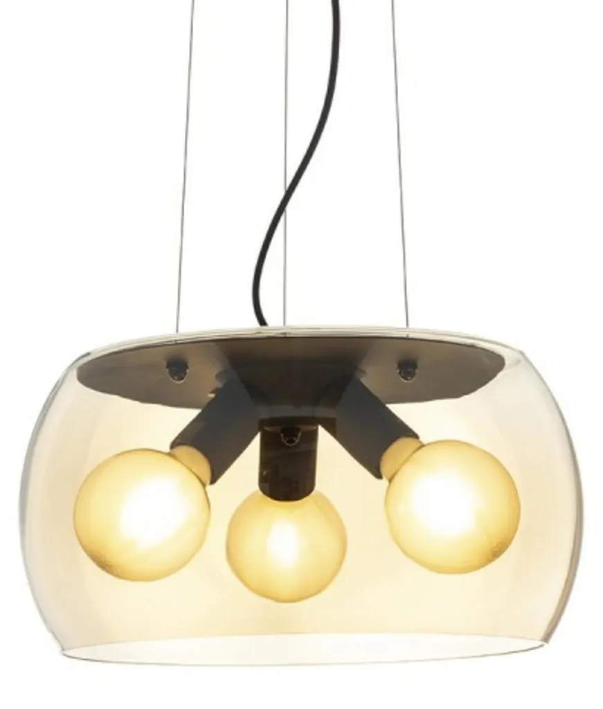 Suspension Design Amanda en Verre Ambré et Métal Noir Mat 3 Lumières
