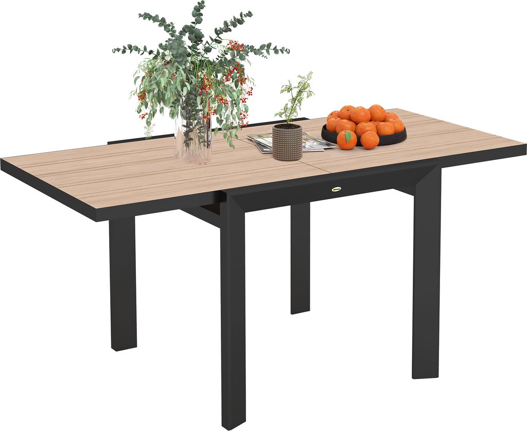 A table with a vase of flowers and fruit.