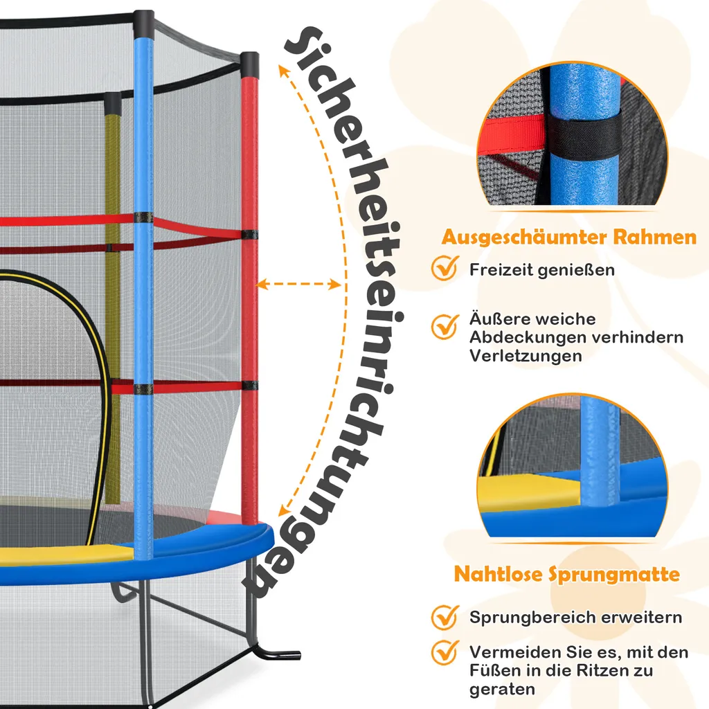 Trampoline Sécurisé Anti-Chute Ø165cm pour Enfant - Structure Stable 135KG