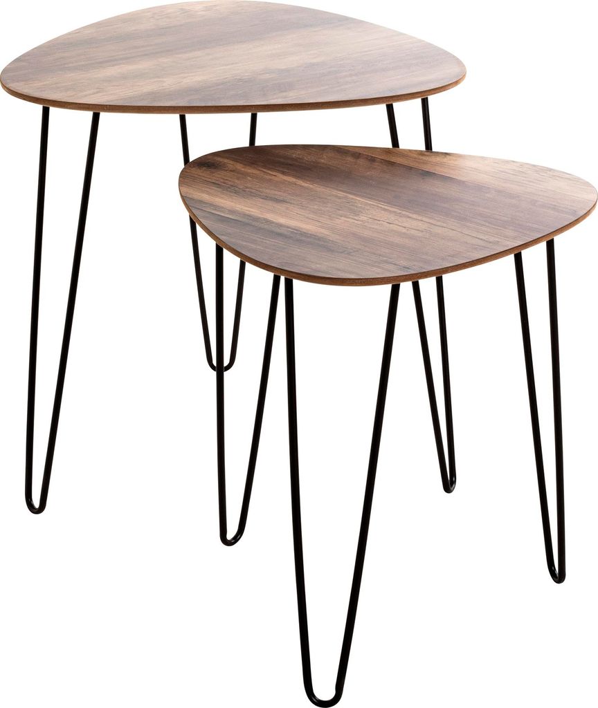 HAKU Beistelltisch Couchtisch 2er Set eiche, schwarz - MDF, Metall, B/H/T: 40/48x43/48x40/48 cm