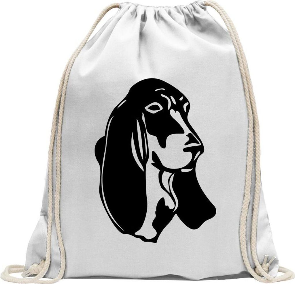 Kiwistar - Turnbeutel - weiss - Basset Hound - Laufhund - Jagdhund - Fun Rucksack Sport Beutel Gymsack Baumwolle mit Ziehgurt