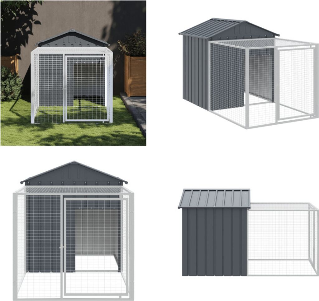 vidaXL Hühnerkäfig mit Auslauf Anthrazit 117x201x123 cm Stahl Verzinkt - Hühnerkäfig - Hühnerkäfige - Hühnerstall - Hühnerauslauf