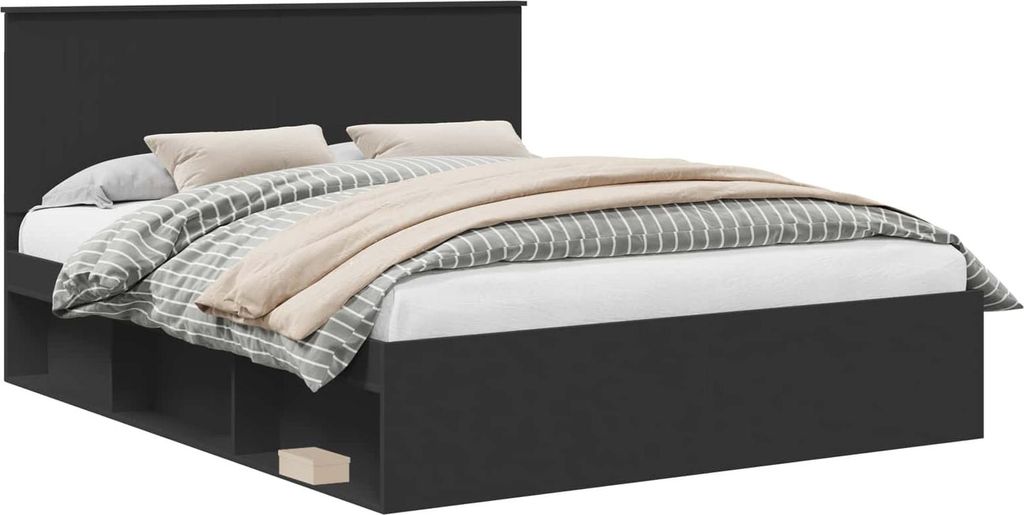 vidaXL Bettrahmen Schwarz 160 x 200 cm Massives Kiefernholz