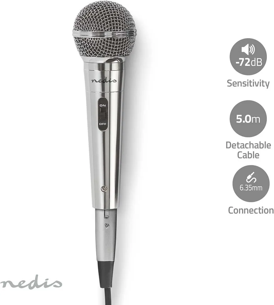 Microfono per Voce in Metallo Argento - Cavo 5m - Sicuro e Facile - 8