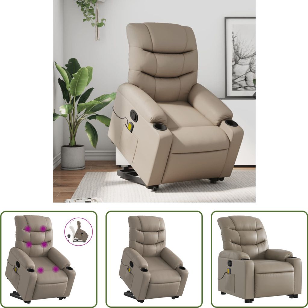 The Living Store Massagesessel mit Aufstehhilfe Cappuccino-Braun Kunstleder