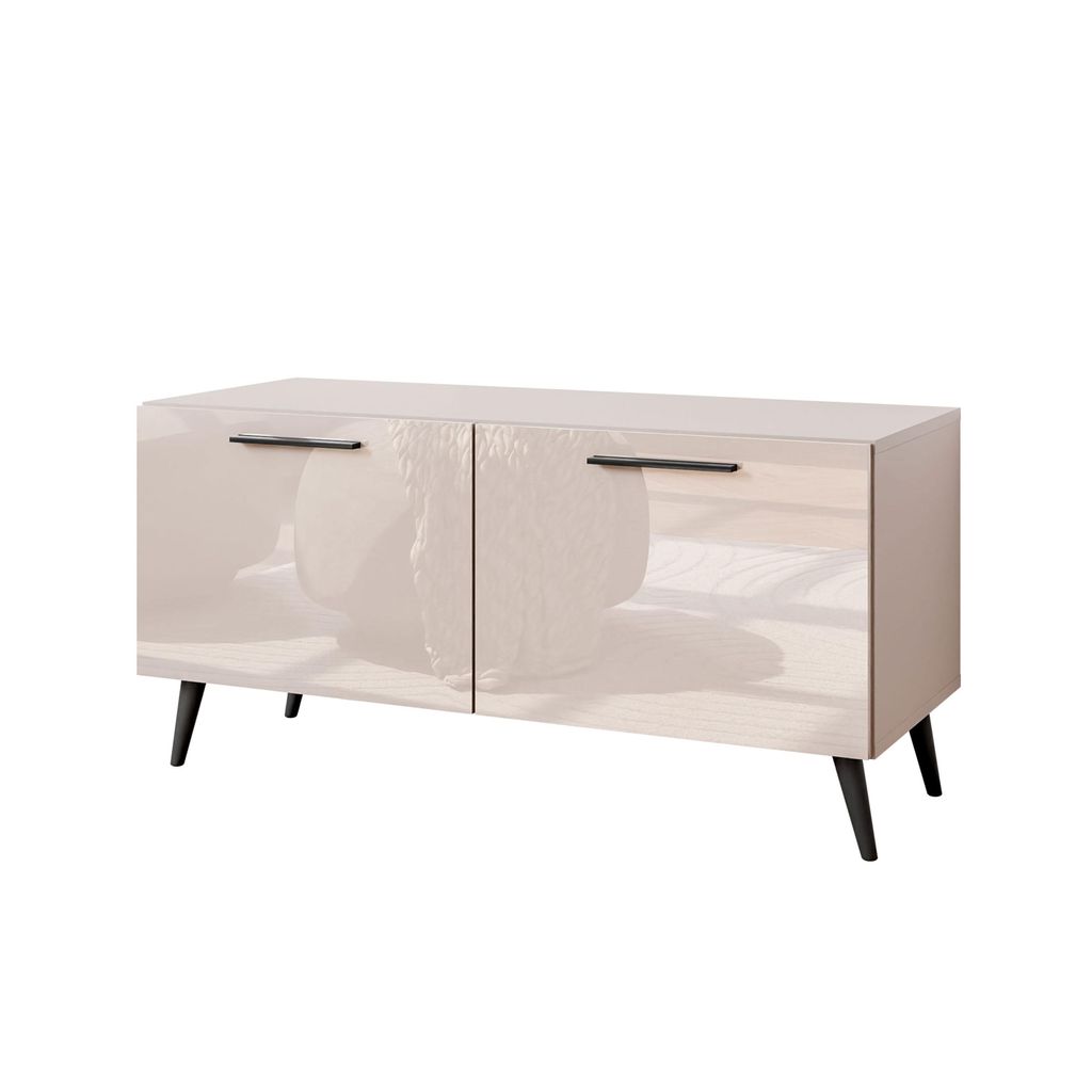 TV-Schrank AURA 100 KASCHMIR Hochglanz auf schrägen schwarzen Beinen mit LED-Beleuchtung