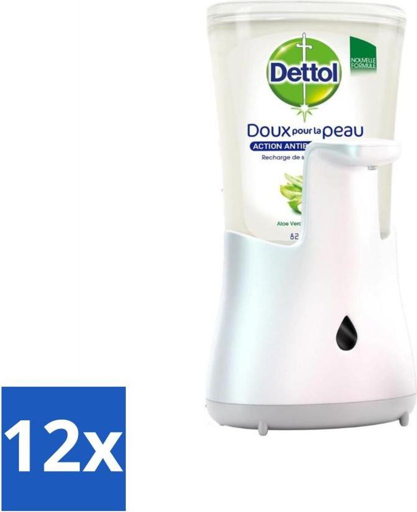 Dettol - Automatischer Seifenspender - No-Touch Silber mit Aloe Vera - 250 ml - Vorteilspack - 12 Stücke