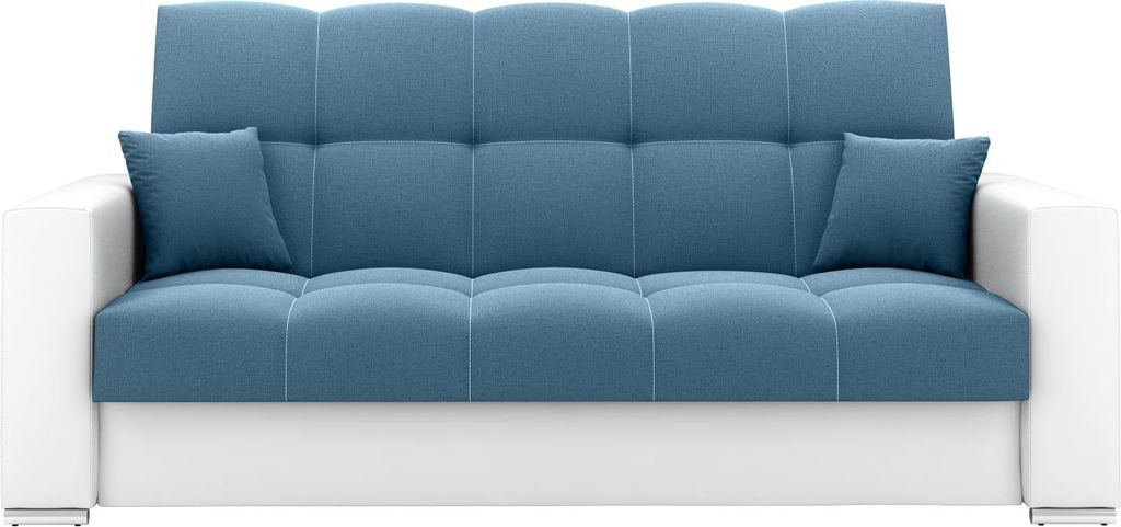LIKMA Schlafsofa 3-Sitzer Evita Türkis + Weiß Kunstleder – Ausziehbare Couch 220×91×85 cm mit Bettfunktion, Bettkasten & 2 Kissen