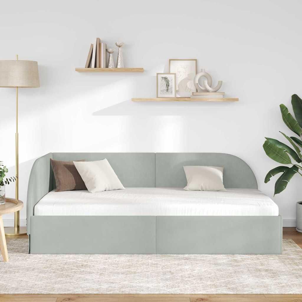 "Winter Sale" Eckbettgestell mit Kopfteil Hellgrau 80cm x 200cm Samt - clorisNeu472880 - Klassische BettenJugendbett Tagesbett