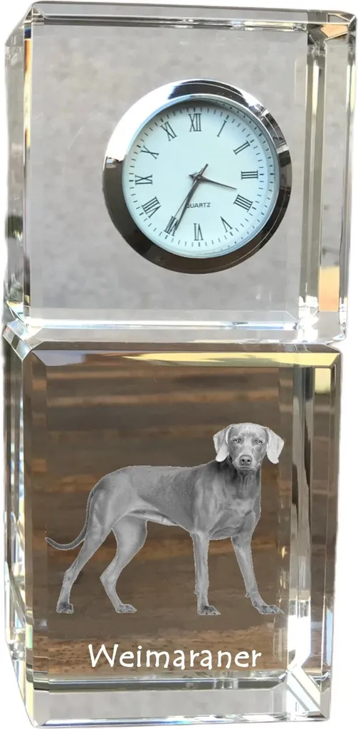 Weimaraner - orologio di cristallo con foto, foto del cane nel cristallo, orologio da tavolo personalizzato del marchio Art-Dog