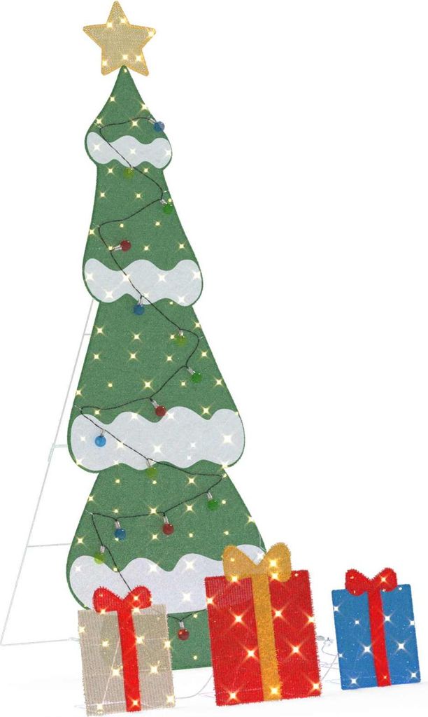 Beleuchteter Weihnachtsbaum mit 3 Geschenkboxen 2D Warm Weiß