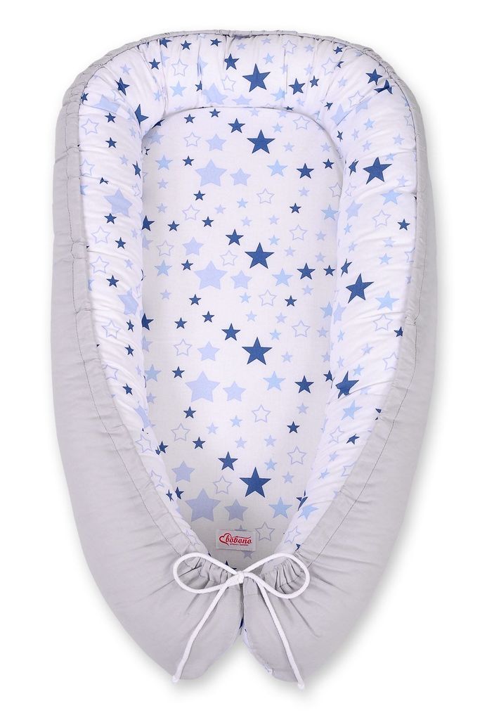 Bobono Babyschlafsack Kokon Premium Blau Wendbar mit er Baumwolle und ECO FILLBALL für sicheren und bequemen Schlaf