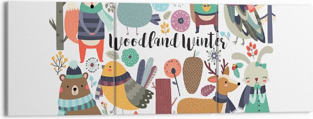 Bild auf Leinwand - Leinwandbild - Winter Baum Wald Tiere - 150x50cm - Wand Bild - Wanddeko - Leinwanddruck - Bilder - Kunstdruck - Wanddekoration ...