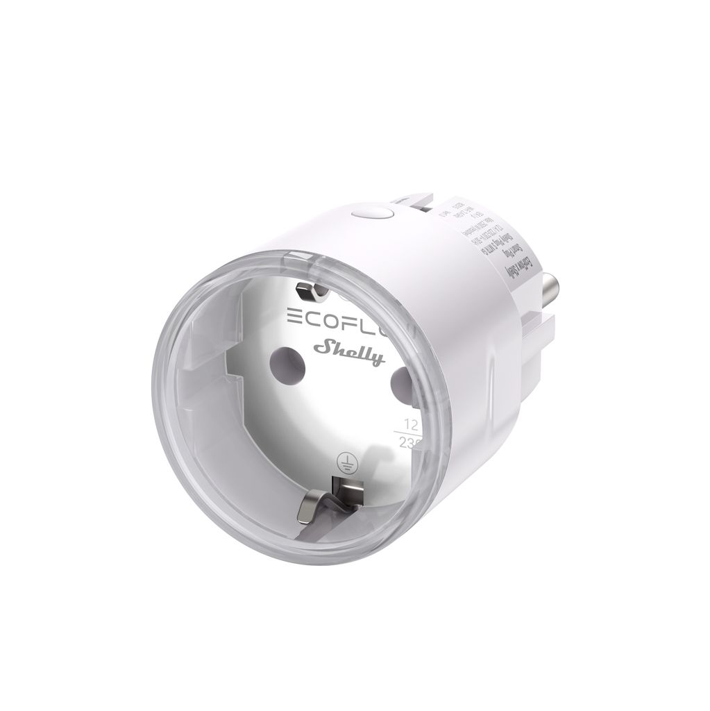 A white smart plug with a transparent cover, shown against a white background.