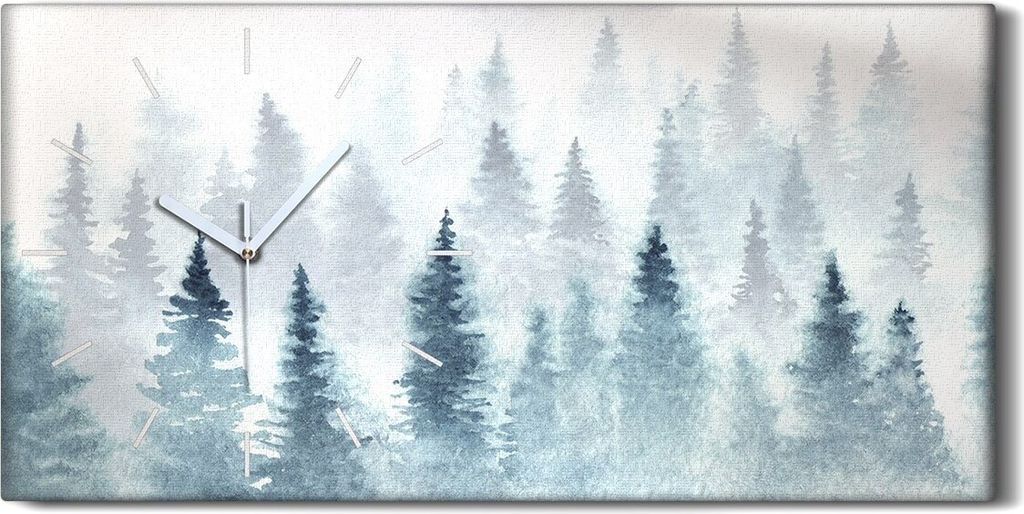 Wandbild Leinwand Bilder Wanduhr 60x30 Winter Wald und aufgehender Mond Baum - weiße Hände