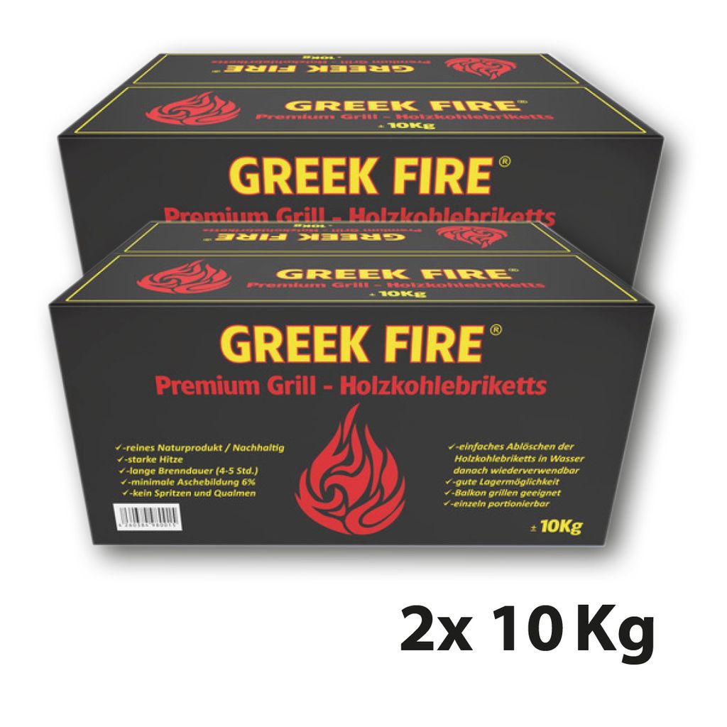 GREEK FIRE Premium Grill Holzkohlebriketts 2 x 10 kg Produktbild 