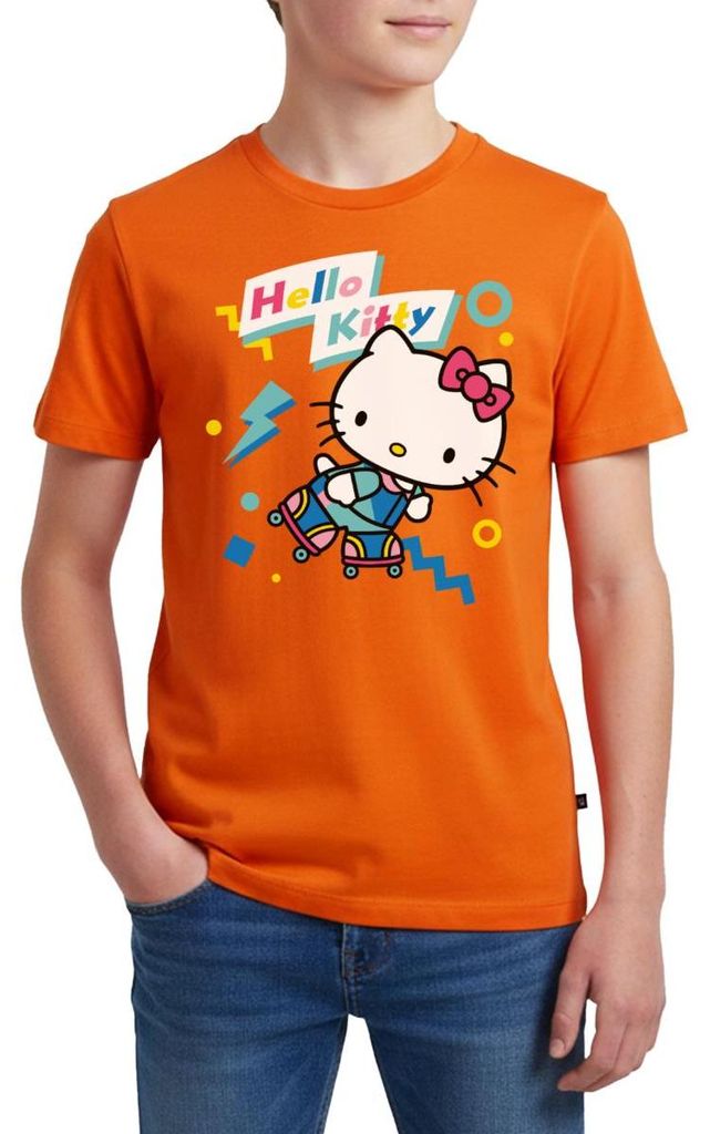 Spreadshirt Hello Kitty 90er Stil Mit Rollschuhen Teenager Premium T-Shirt, 158/164 (12 Jahre), Orange