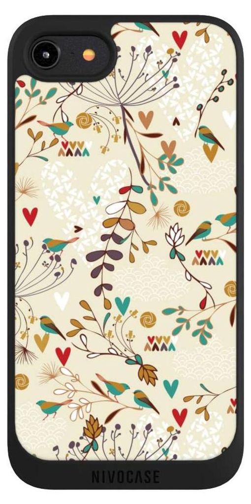 NIVOCASE Handyhülle für Apple iPhone 8 Hülle NIVOpure Case Schwarz Blumen Retro Vogel