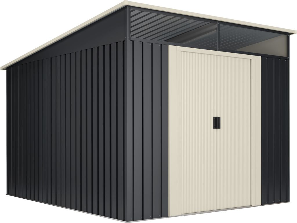 Wasabi - Metall Gerätehaus 7,6 m² Stark mit Fenster - Doppeltür-Schiebetür - Flachdach - Außenhäuschen - Lager- und Aufbewahrungsschuppen
