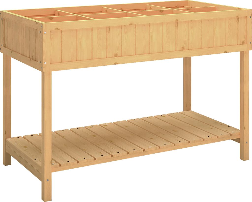 Hochbeet, 8 F?cher, Pflanztisch, Blumenkasten, Tannenholz, 1 Ablage, Abflussl?cher, Garten, Balkon