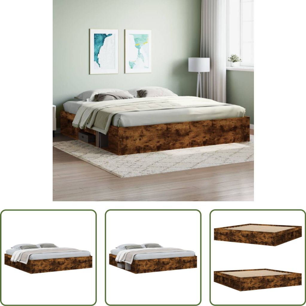 The Living Store Bettgestell Räuchereiche 200x200 cm