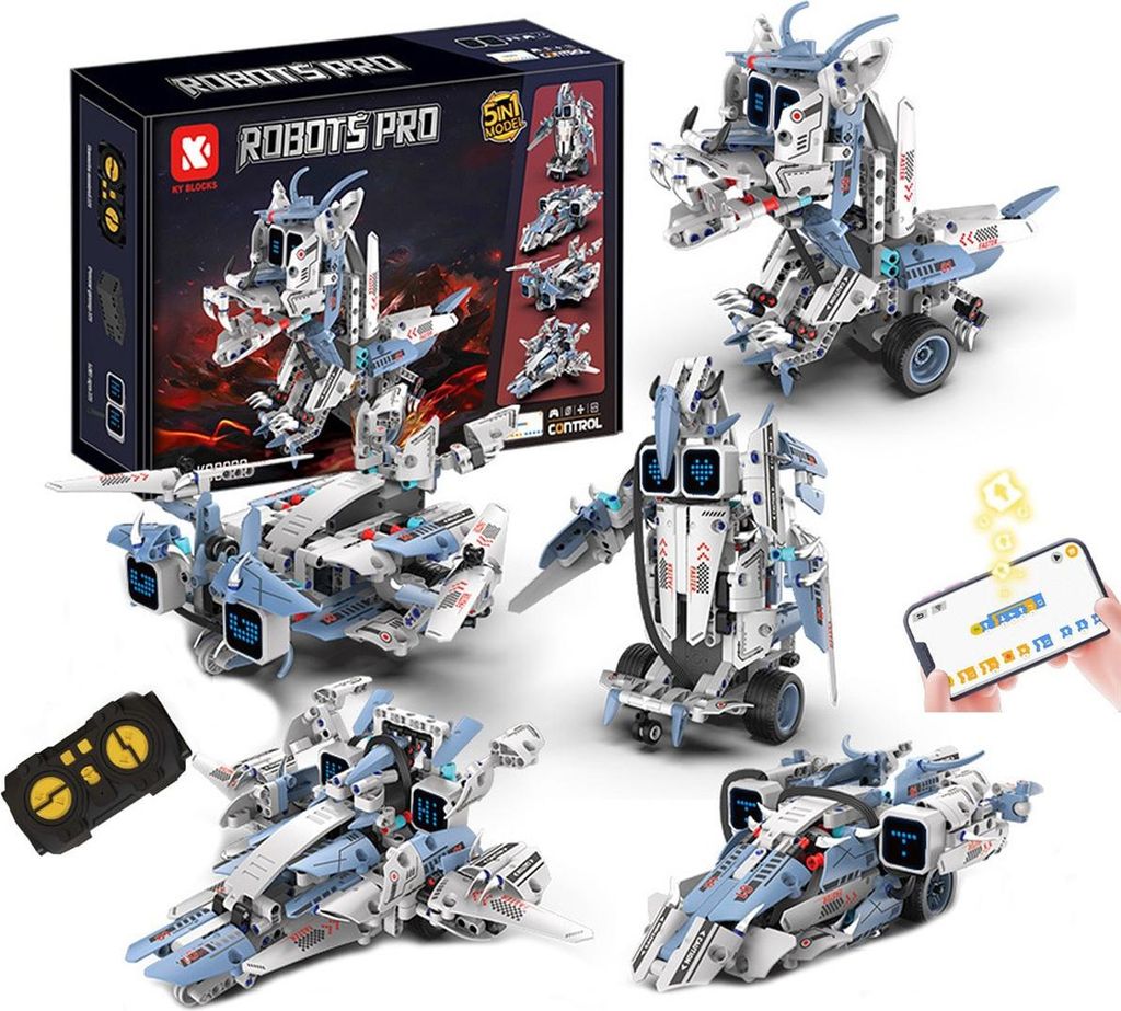 Technik Roboter Kinder fuer Jungen, 5 in 1 Roboter Programmierbares Bauspielzeug mit Ferngesteuert & App£¬Kreatives Geschenk fuer Kinder ab 8+ Ju...