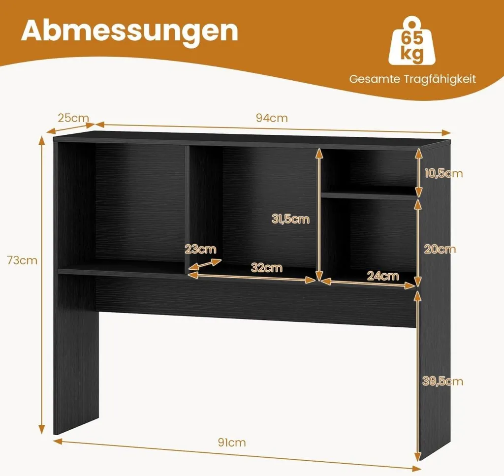 Étagère de bureau 4 compartiments robuste et compacte noire 73cm large - 2