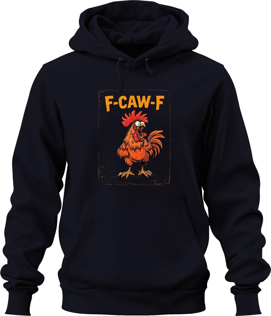 F-CAW-F Lustiger Hahn Gockel Bauernhof Spruch Vintage Retro Meme Uni Hoodie Kapuzenpullover, Navy, 3XL