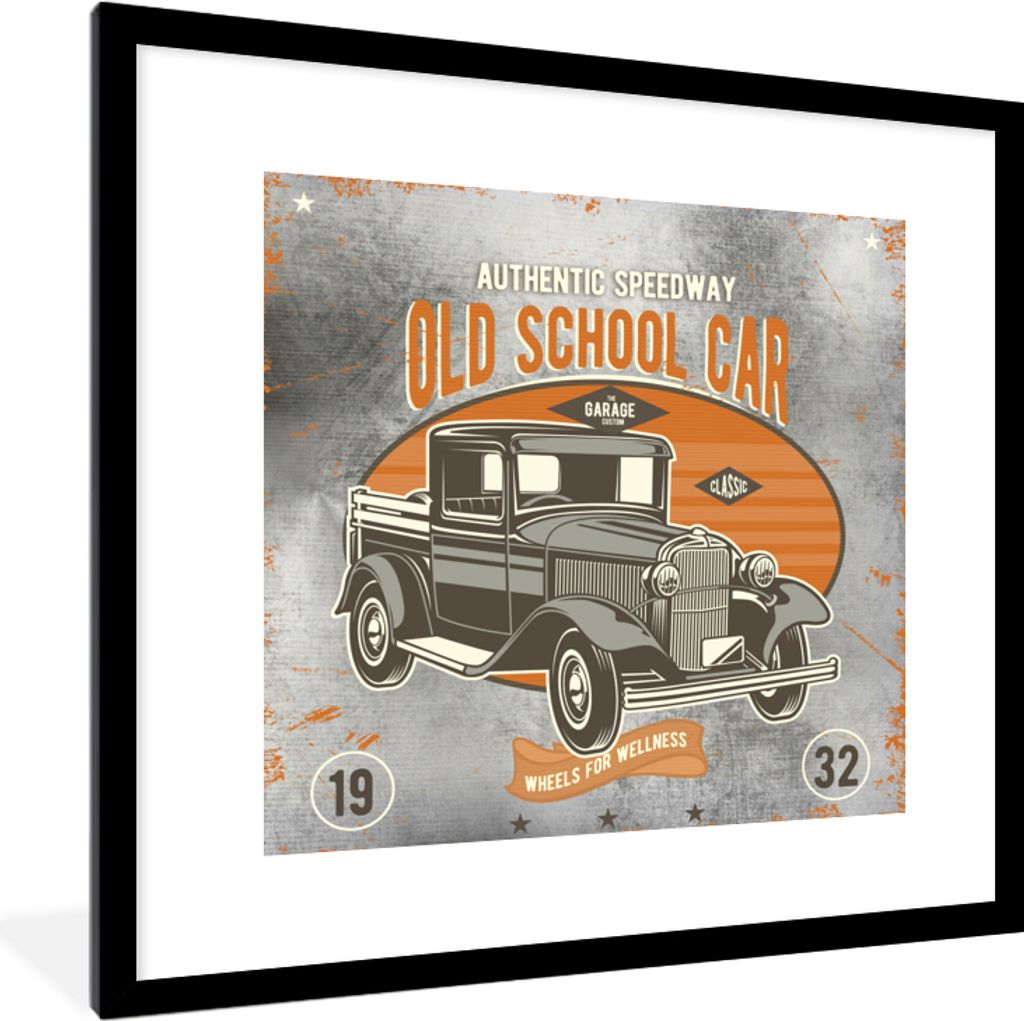 MuchoWow MuchoWow Gerahmtes Poster Mancave - Auto - Retro - Oldtimer 40x40 cm - Poster mit zchwarzem Bilderrahmen - Poster - Plakat im Rahmen
