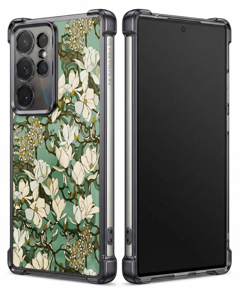 Personalisierte Hülle mit Bild für Samsung Galaxy S25 Edge Elektroplattiert TPU Stoßdämpfer Handyhülle mit Blumenmuster mit weißen Blüten