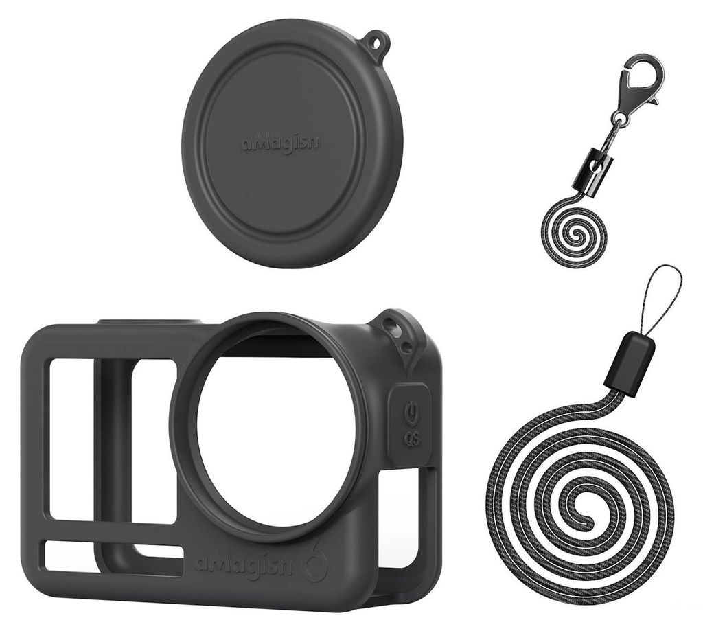 Silikon Hülle für DJI Osmo Action 6 mit Linsenschutz Kappe Schutzcover Schwarz