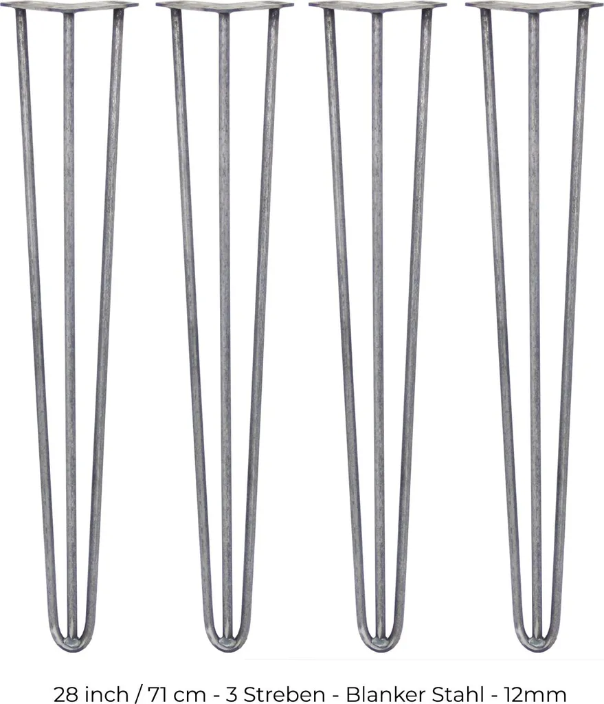 4 Pieds de Table Hairpin 71cm à 3 Tiges en Acier Noir pour Meuble Design