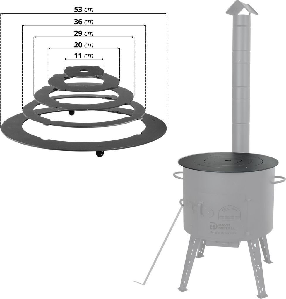 Adapter - Ringe für Eintopfofen 48-52 cm Utschak Herdplatte für Feuerkessel Kasan Adaptierung Kazan