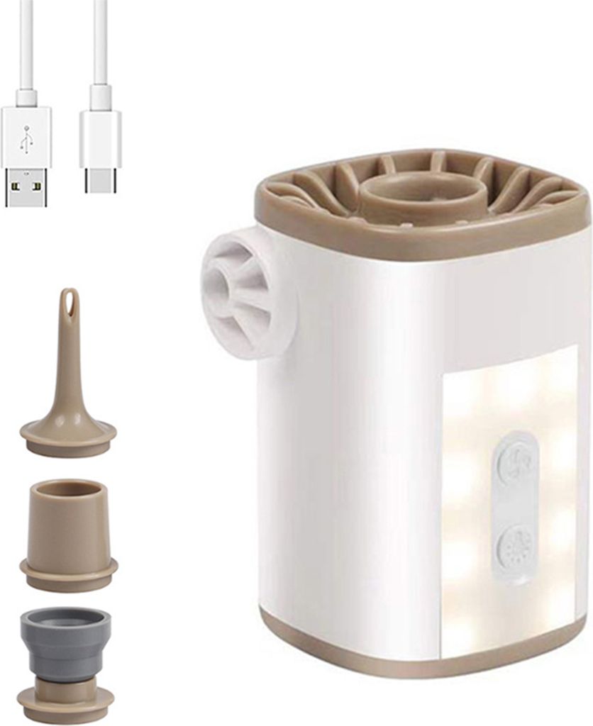 Kabellose elektrische Luftpumpe mit Camping-Licht, wiederaufladbare USB-Luftpumpe, schnelle Inflator-Deflationsmaschine, 3600 mAh, 4 Schnittstellen