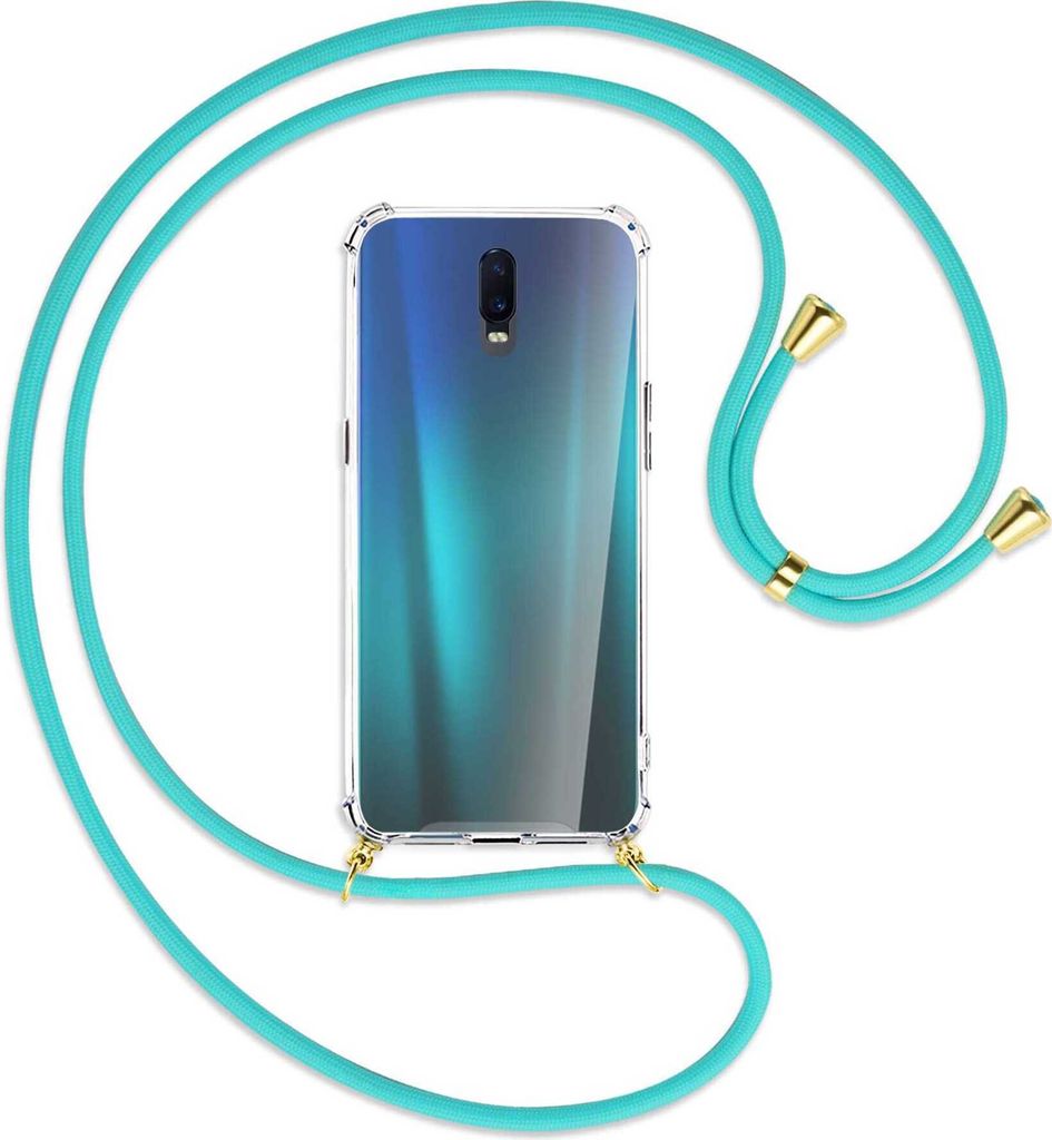 Handykette Backcover-Schutzhülle mit Band (Metall goldfarben) für Oppo R17 / RX17 - türkis