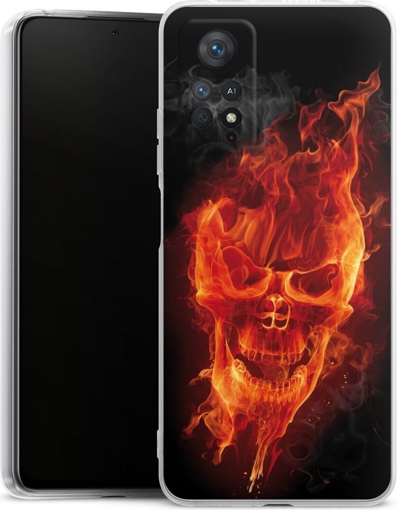 DeinDesign Handyhülle für Xiaomi Redmi Note 11 Pro 4G Silikon Hülle Case Smartphone Schutzhülle Feuer Schädel Totenkopf