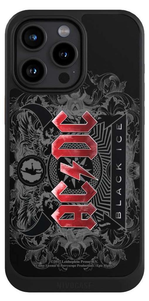 NIVOCASE Hülle für Apple iPhone 15 Pro Max Handyhülle NIVOcore Case Schwarz ACDC Black Ice Fanartikel