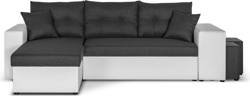 Best Möbel California - Ecksofa beidseitig montierbar - Schlaffunktion und Bettkasten und Aufbewahrungsregal - aus Kunstleder und Stoff , Weiß un...
