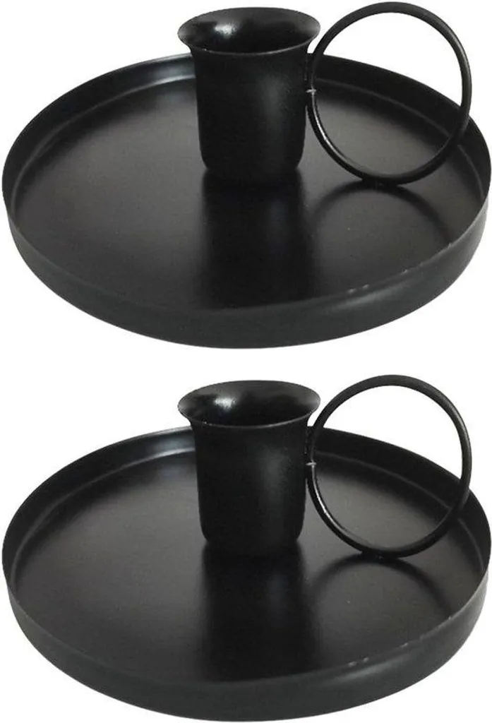 Bougeoir noir mat en métal robuste lot de 2 pièces style rétro élégant