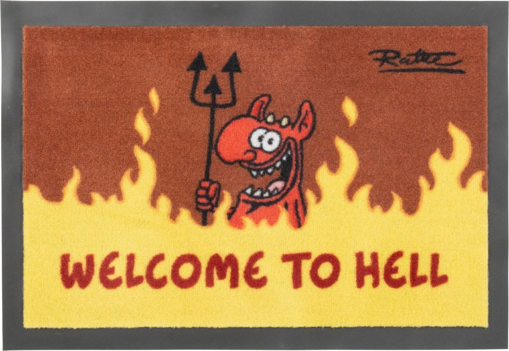 Ralph Ruthe Fußmatte - Welcome to Hell Teufel Türmatte Braun 39 x 58 cm
