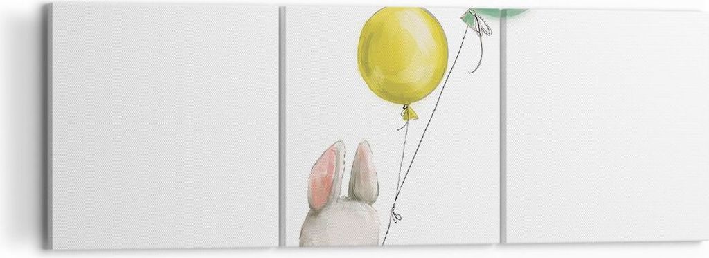Bild auf Leinwand - Leinwandbild - 3 Teile - Häschen Luftballons Kinder - 120x40cm - Wand Bild - Wanddeko - Wandbilder - Leinwanddruck - Bilder - ...
