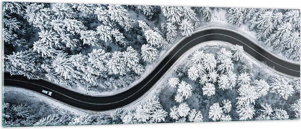 Bilder auf glas - Einteilig - Wald Winter Straße - 140x50cm - Glasbilder - Wandbilder - Bilder - zum Aufhängen bereit - Wanddekoration aus Glas -...