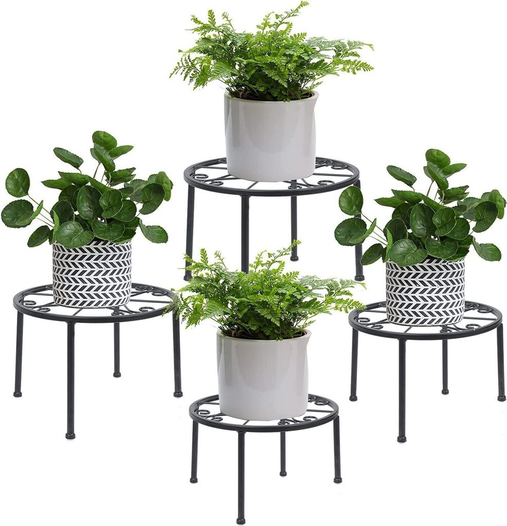 4x Blumenhocker Set Blumenständer Pflanzenhocker Blumenregal Balkontisch Schwarz