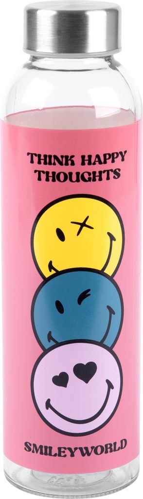 Smileyworld Trinkflasche aus Glas - Smiley Flasche Wasserflasche 500 ml Pink
