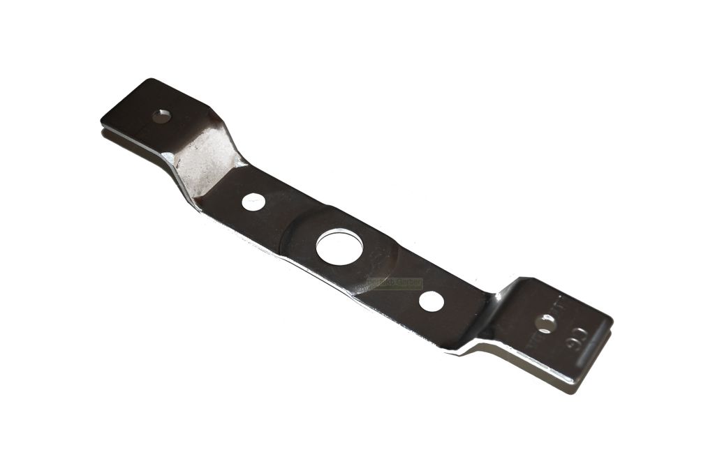 A metal bracket with holes on a white background.