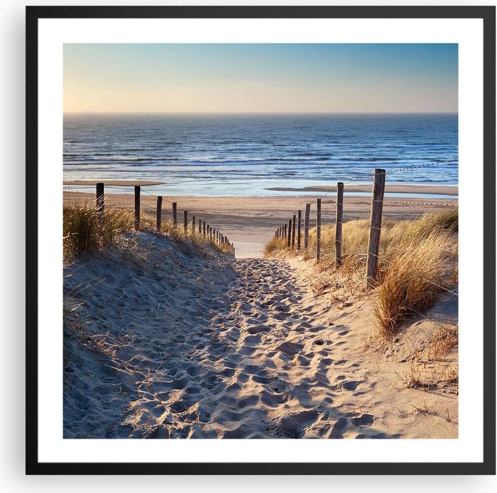 Gerahmtes Poster - Schwarzer Rahmen - Meer Strand Düne - 60x60 cm - Wand Bild - Wanddeko - Wandbilder - Kunstposter - Wandposter - Bilderrahmen - ...