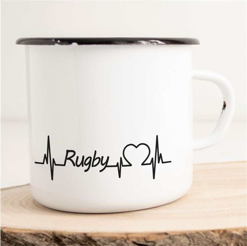 Huuraa Emaille Tasse Rugby Geschenk Kaffeebecher Vintage 300ml Rugby Präsent