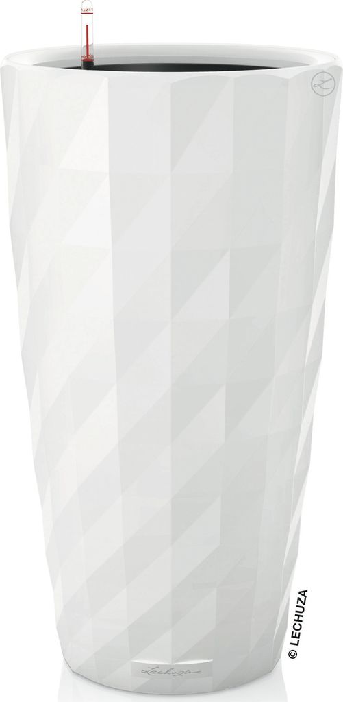 LECHUZA-Pflanzgefäß DIAMANTE Premium Weiß Hochglanz | Pflanzsäule mit Bewässerungssystem | Hochglanz-Oberfläche | Ø 40 x 75 cm | 15700